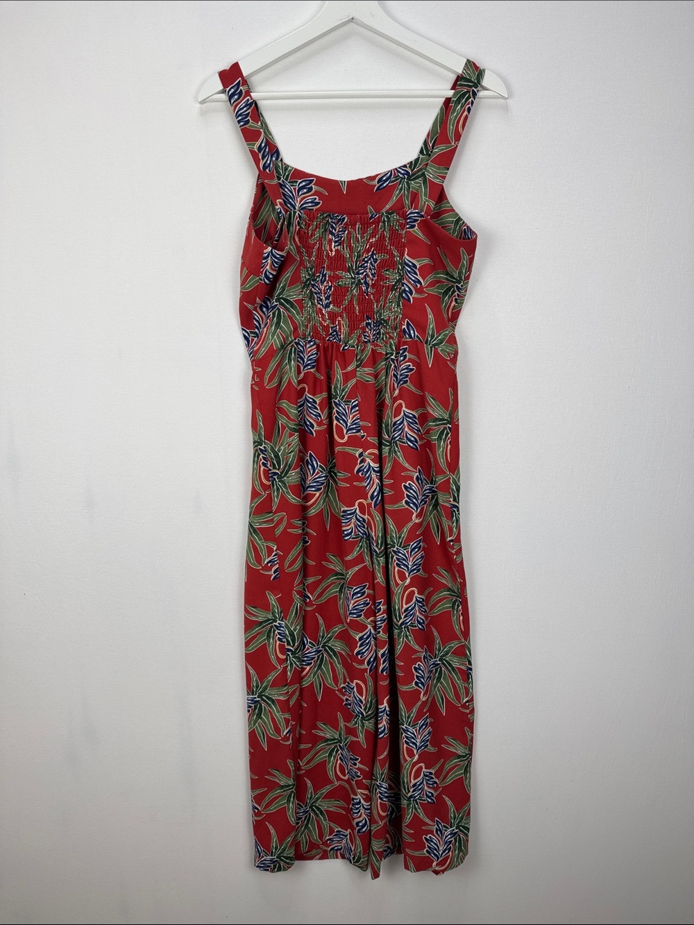 Moon River Tropical Floral Wide Leg Jumpsuit Women Small Red Smocked Back - Picture 5 of 7